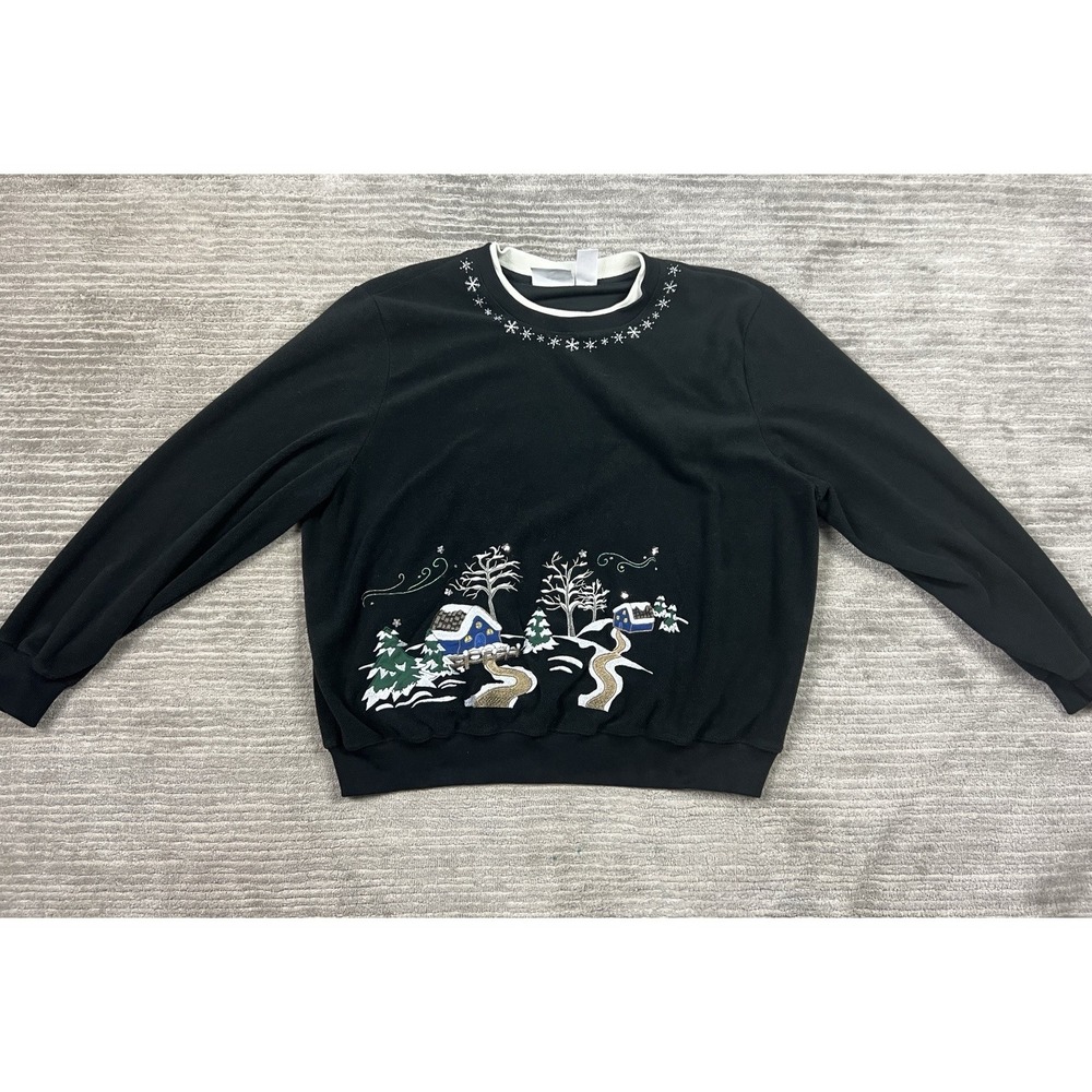 Alfred Dunner Sweater Womens PXL Petite XL White Winter Embroidered Fleece 90s